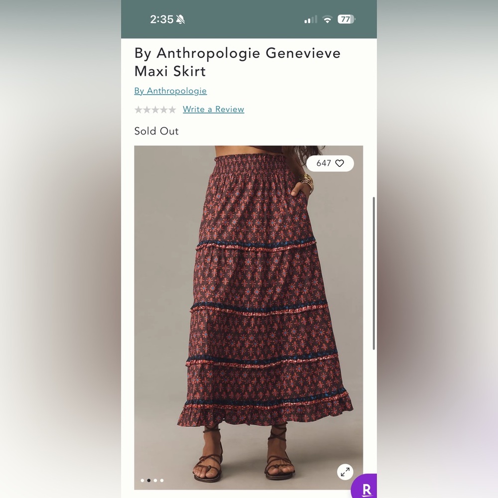 Anthropologie Red Smocked Tiered Maxi Skirt